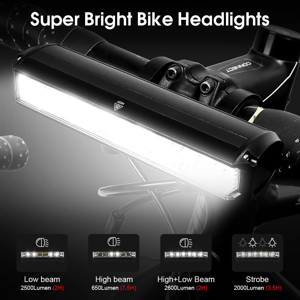 NIUAWASA Luci per Bicicletta - Faro per Bici Ricaricabile Potente 5 LED Impermeabile 8000mAh Luce Bicicletta 2600 Lumen per Guida Notturna/Luce Anteriore di Sicurezza MTB Road Ciclismo Pendolarismo