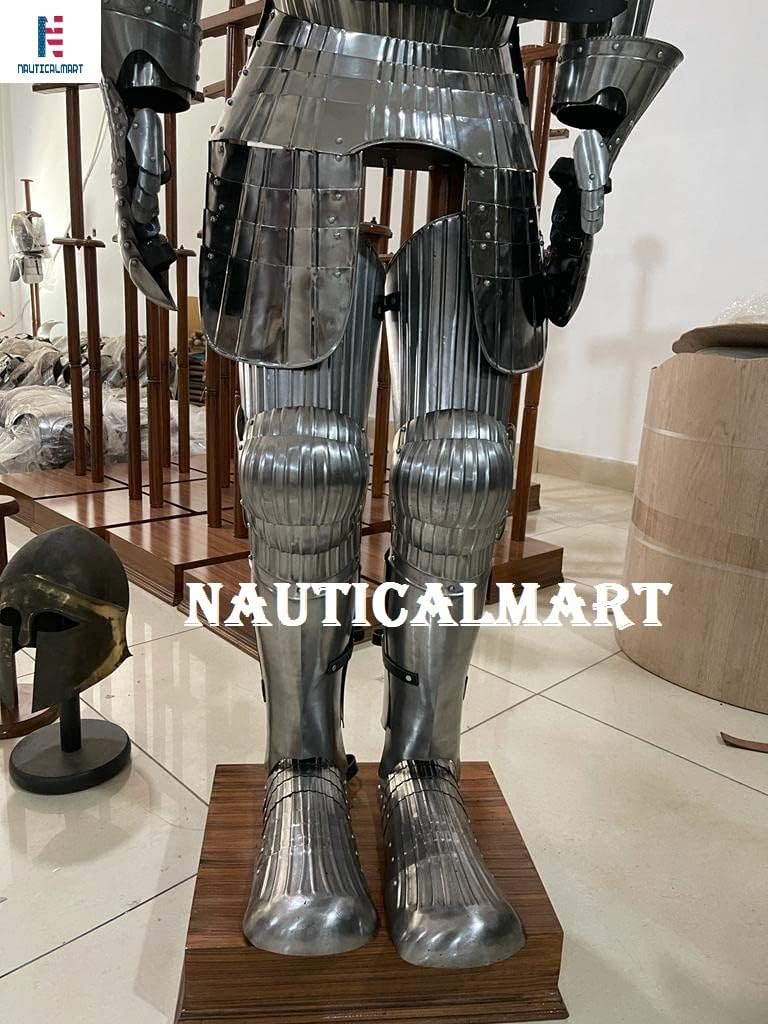 NauticalMart Maximilian Knight Suit of Armor with Closed Helmet German Steel Plate Armor Guards Wearable Medieval Knight Costume