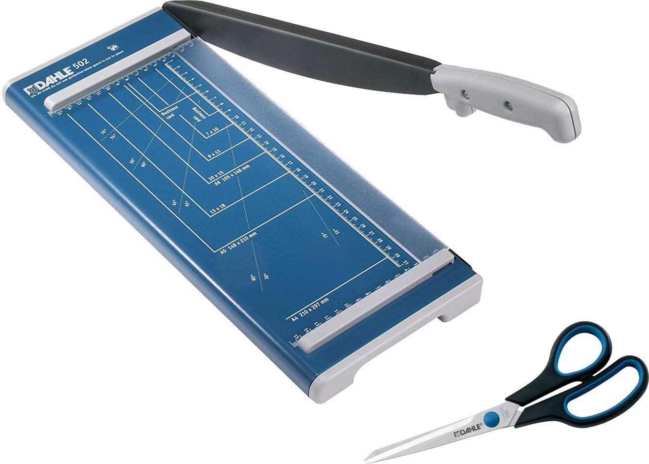 Dahle 502 Papierschneider (Bis DIN A4, 8 Blatt Schneidleistung) blau (Set inkl. Qualitätsschere)