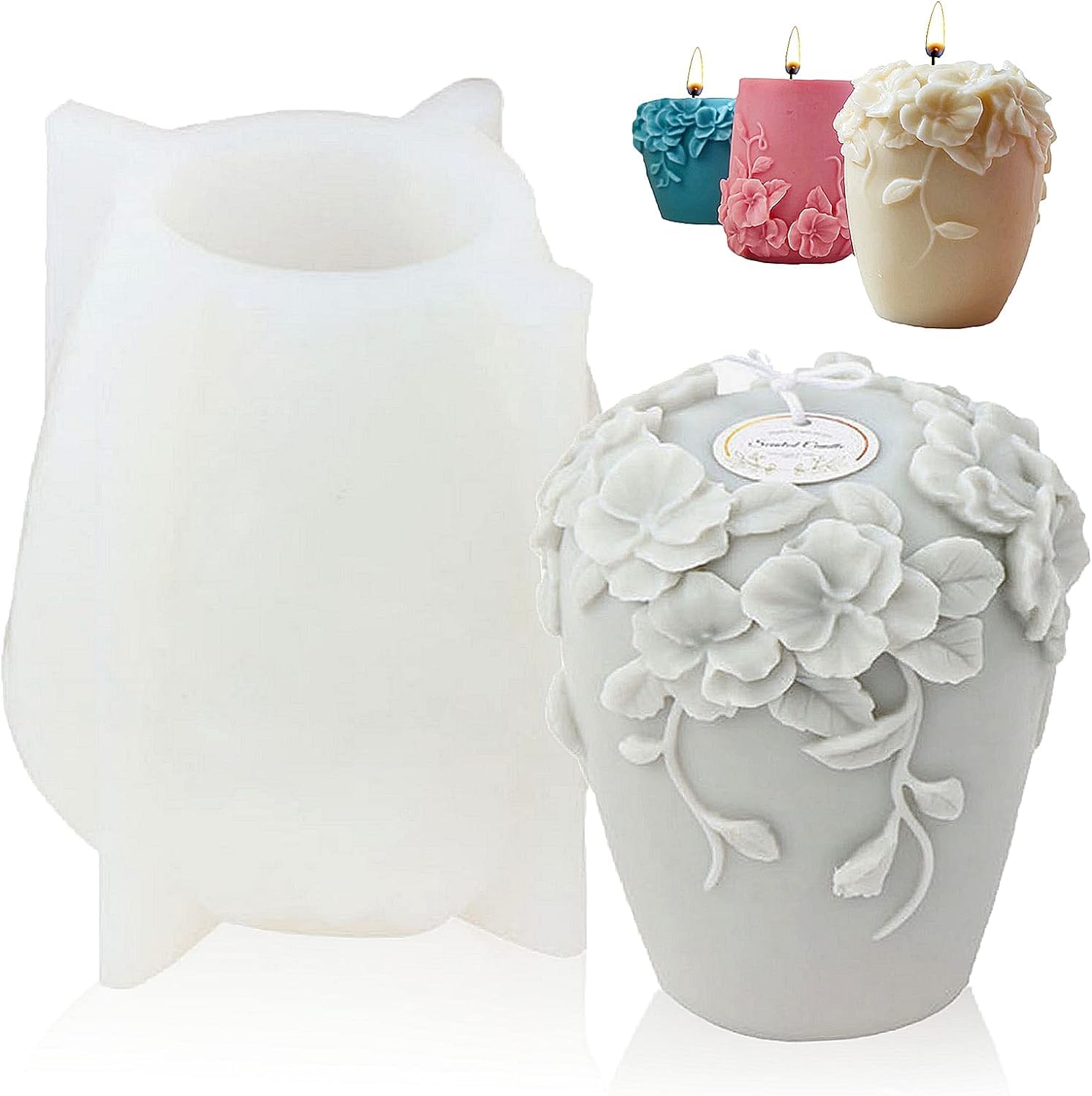 Rattan Flowers Candle Mold I 3D Cylinder Pillar Silicone Epoxy Mould I for DIY Handmade Ornament, Cake Décor, Aromatherapy, Soap, Resin Art Craft Making, Home Party Decoration (A)