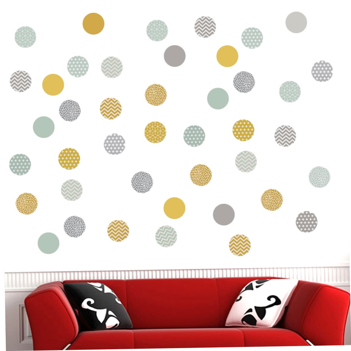 Uonlytech 3pezzi Adesivo Murale Decorativo Nordic Rimovibile Con Pois Gialli Grigi e Verde Senape Per Camera Da Letto e Soggiorno
