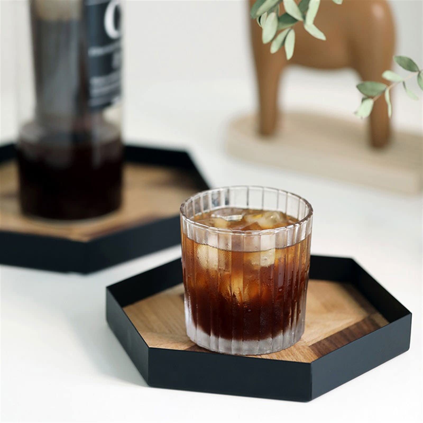 Bandejas de Servir Bandeja de Almacenamiento de Madera, Juego de té de Hierro, Bandeja de Almacenamiento de Escritorio, Bandeja de Servicio de Mesa Hexagonal Bandeja Decorativa(Grande)