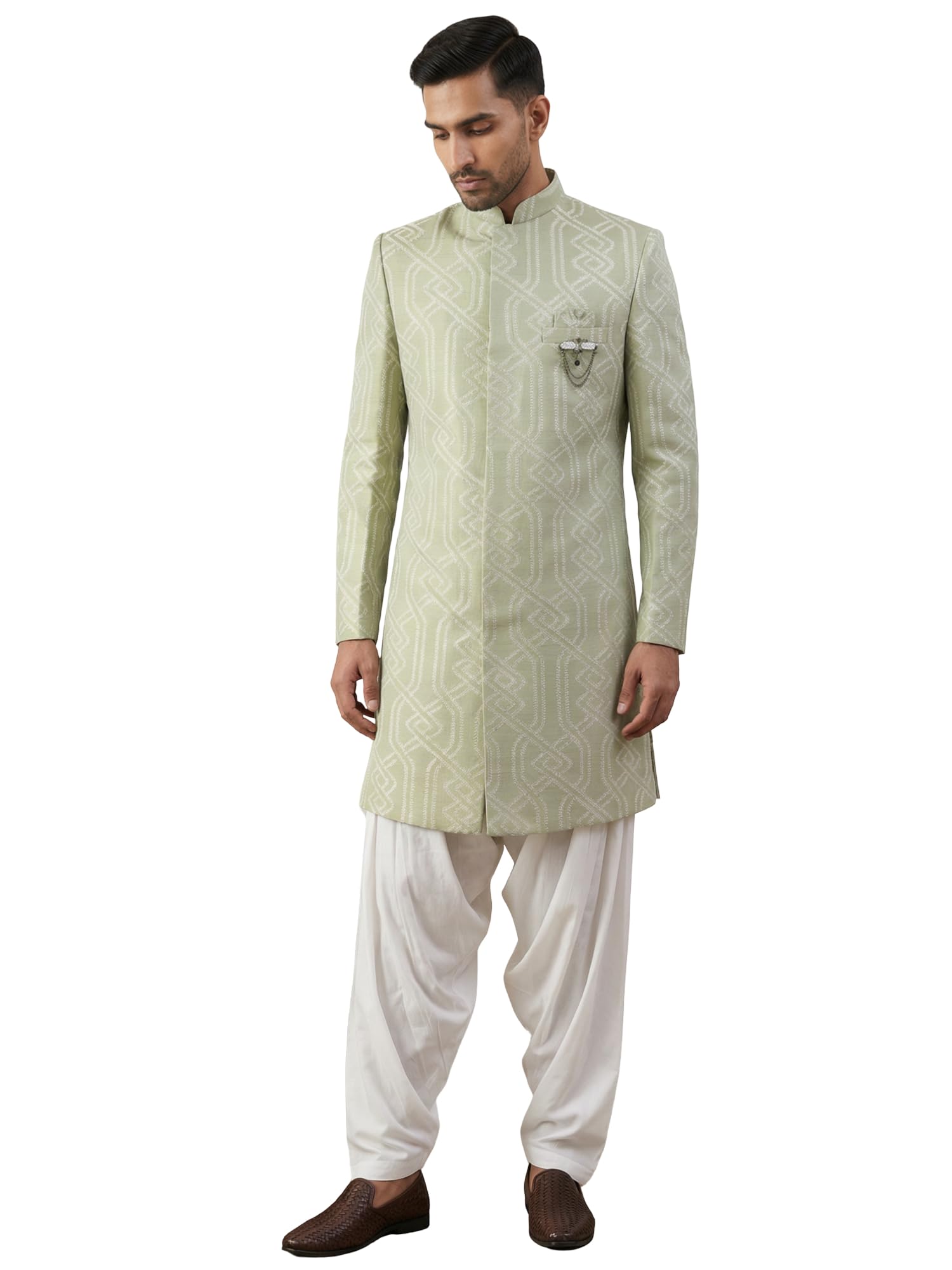Embroidered Jacquard Silk Indo-Western Set-image-42