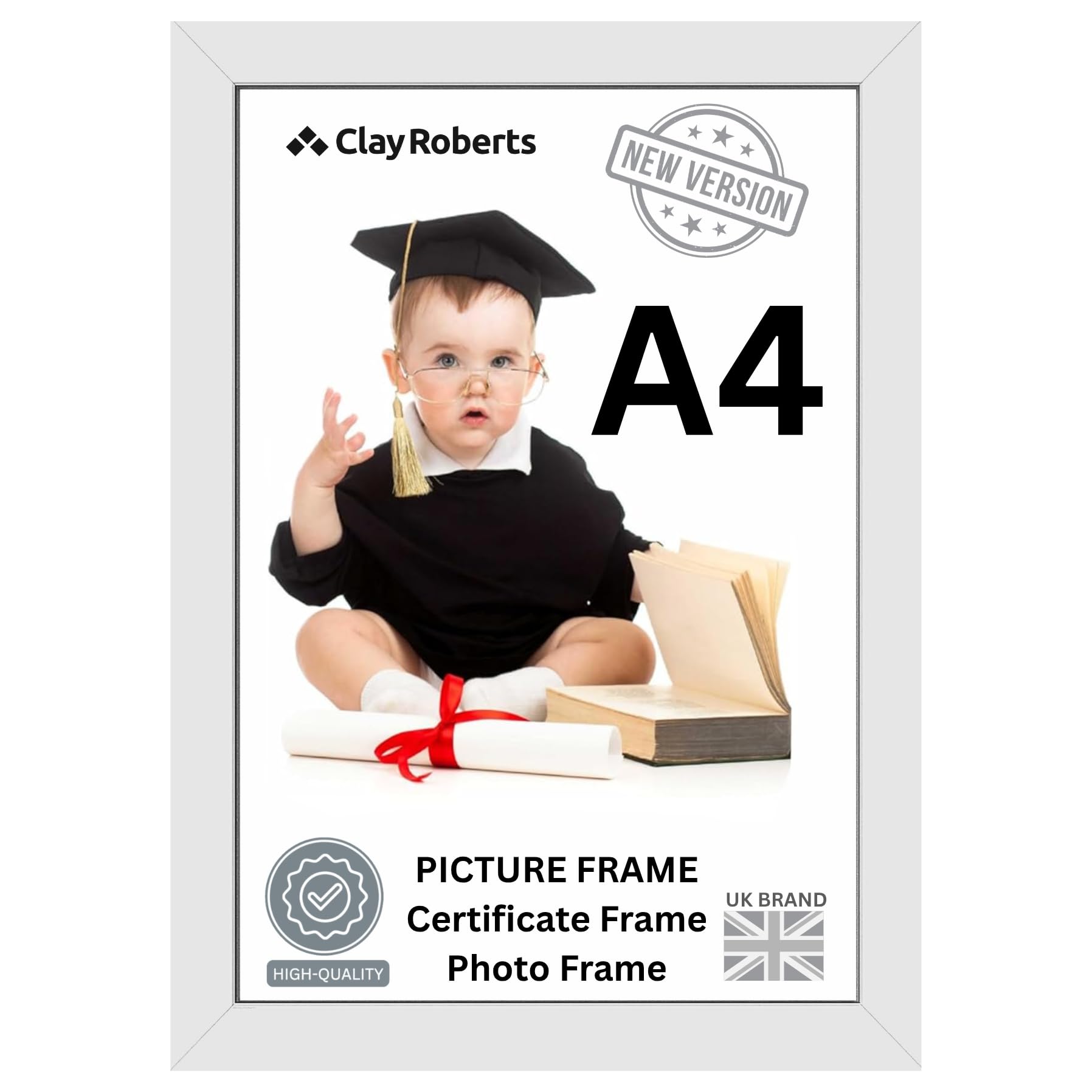 A4 White Photo Frame – Modern A4 Frame for Certificates, Pictures & Prints, Wall Hanging (Portrait or Landscape), Document & Poster Frame UK