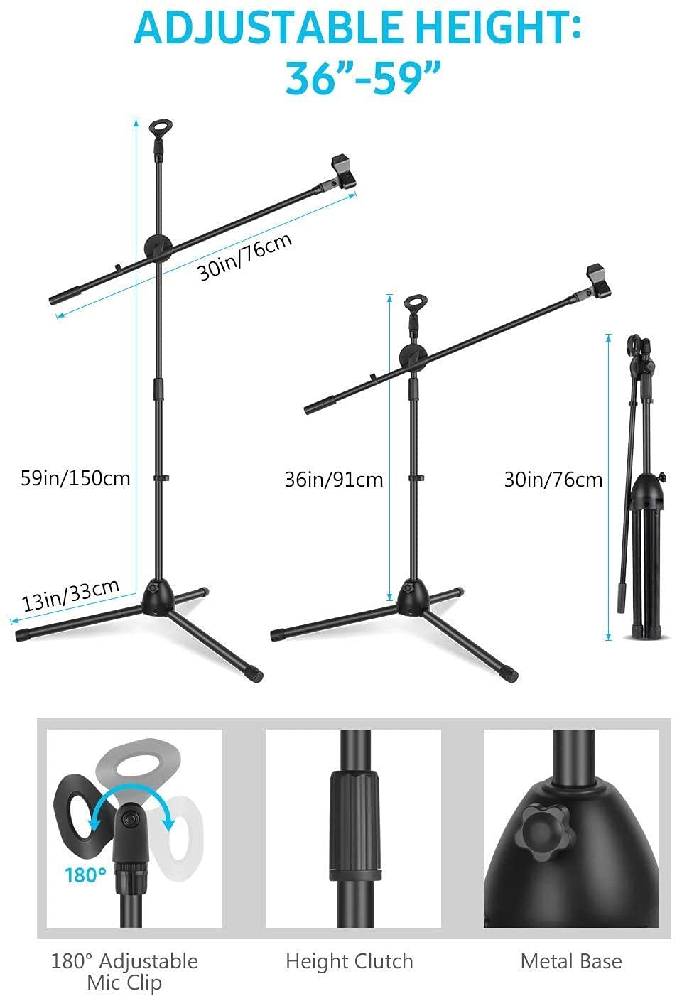 Corslet Mic Stand Heavy Duty Adjustable Dual Microphone Stand Singing Condenser Mic Stand for Recording Studio Microphone Stand Leg Boom Studio Mike Stan