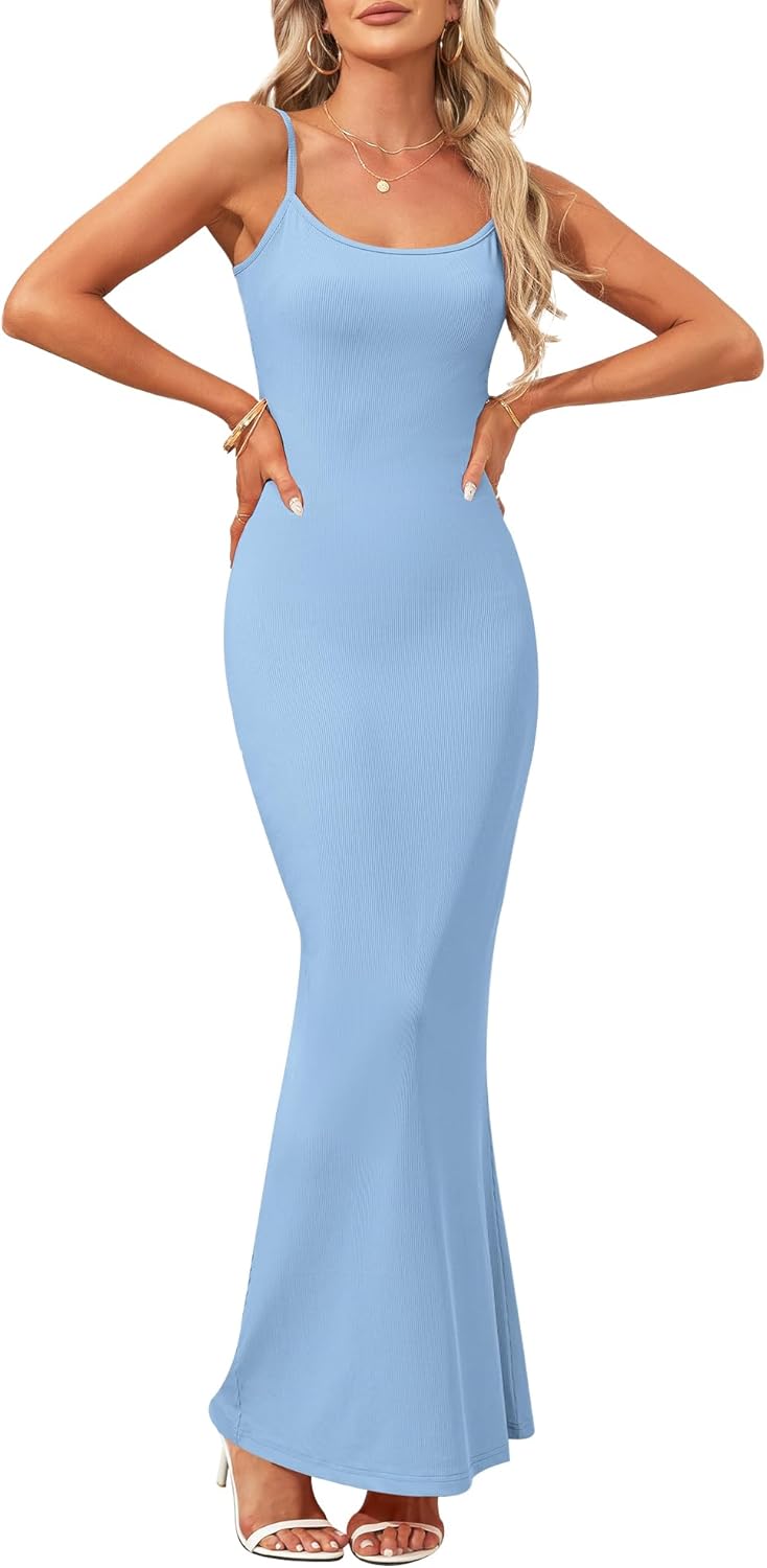 AUSELILY Womens Slip Maxi Dress Sexy Bodycon Dresses Sleeveless Square Neck Long Dress - Image 5