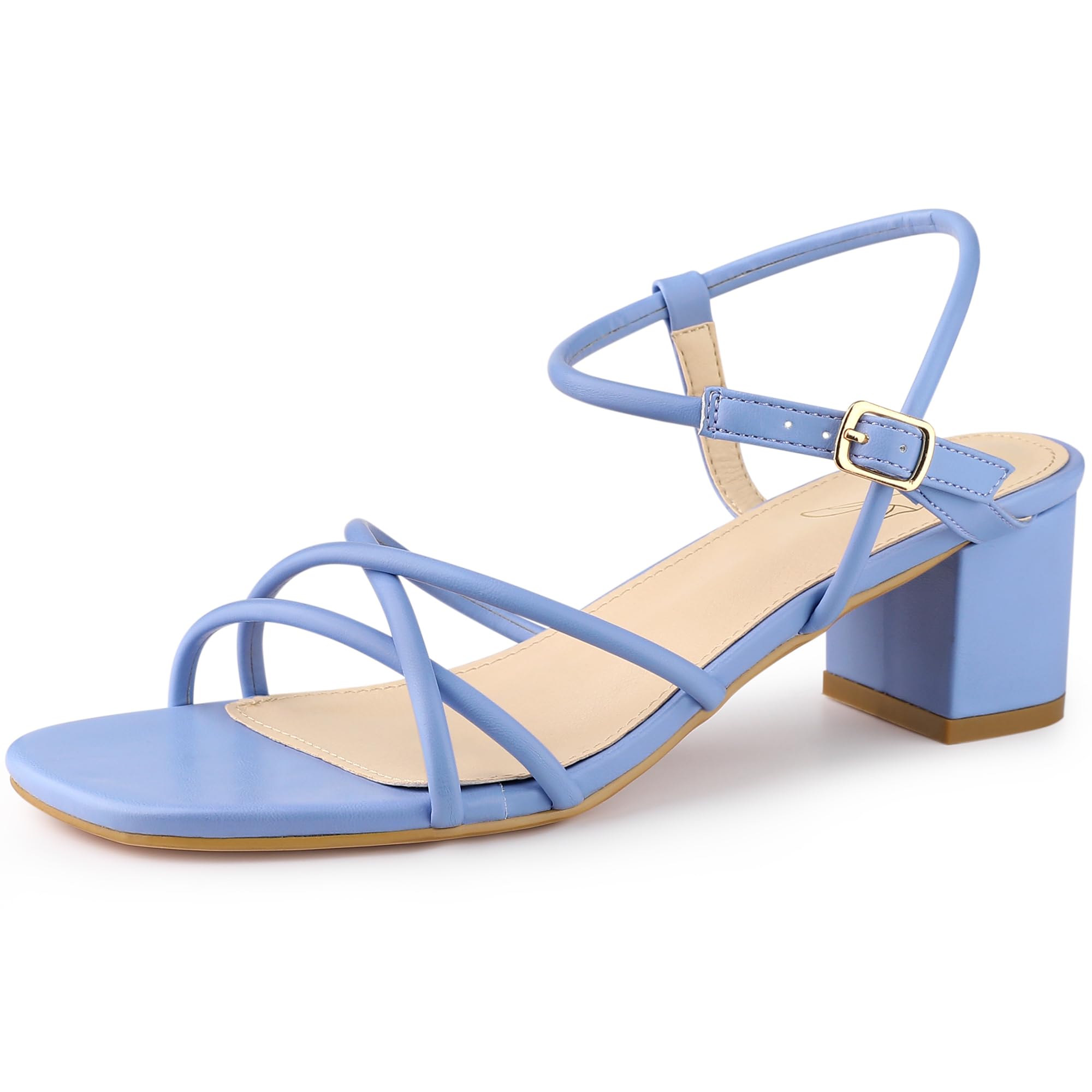 Perphy Strappy Heels Square Toe Slingback Chunky Heel Sandals for Women