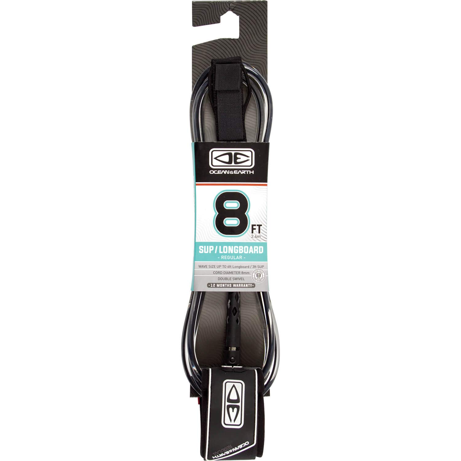 Ocean & EarthRegular Black Longboard Surfboard Leash - 8'