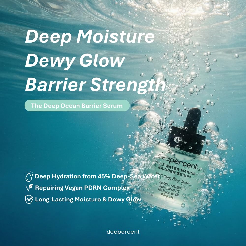 DEEPERCENT Bluewater Marine Barrier PDRN Serum – Dewy Skin Deep Hydration Long Lasting Moisture Hyaluronic Acid Niacinamide Fast Absorbing Barrier Repair Fragrance Free Korean Skincare (1.52 fl oz) - Image 2