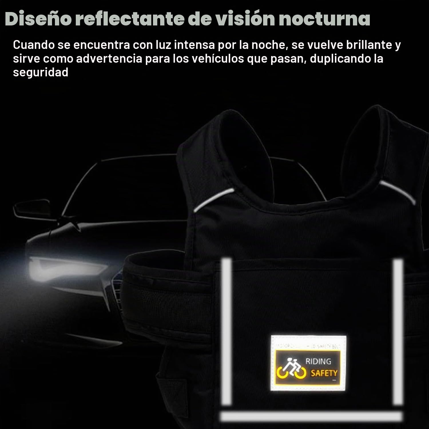Cinturón de Moto con Bolsillo para Niños, Ajustable con Rayas Reflectantes Negro, Protección Anti-caída 1-12 Años