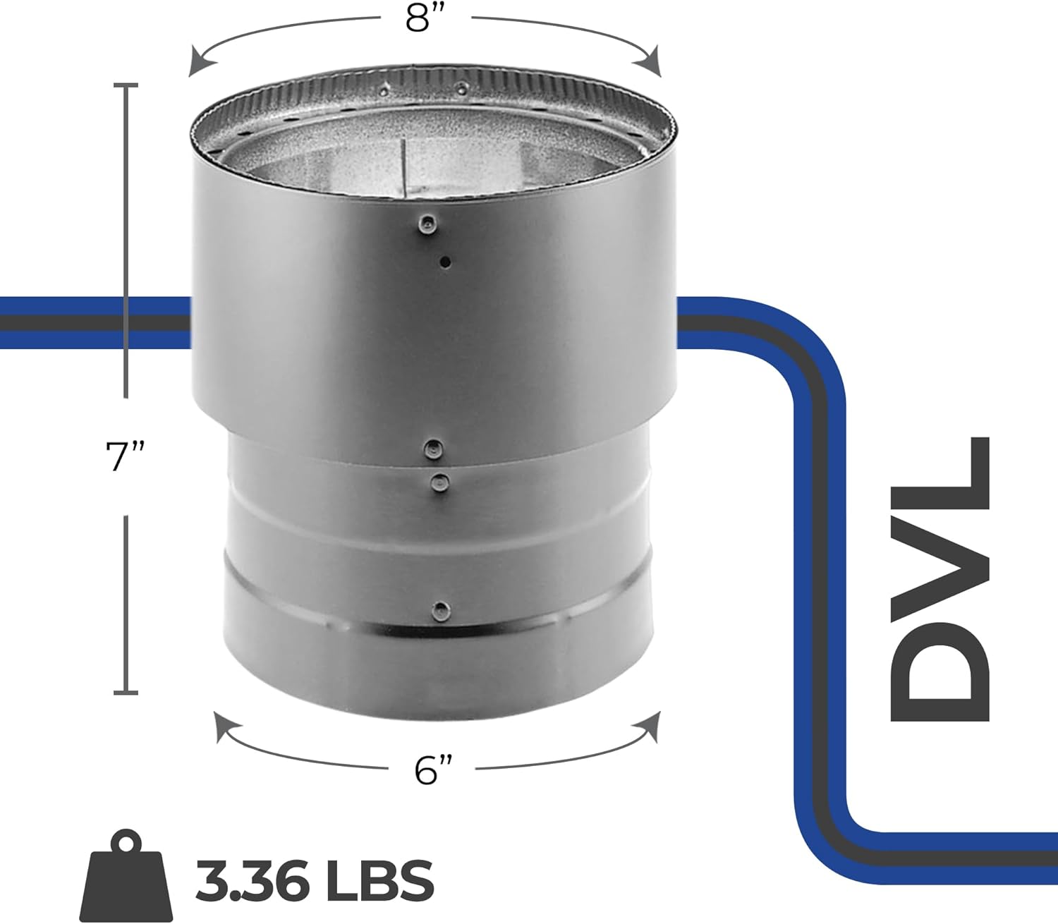 DuraVent DVL 6DVL-X8 Double Wall Interior Stove Pipe Increaser to Vent Smoke & Exhaust, 6 Inch Diameter to 8 Inch Diameter Connection, Black