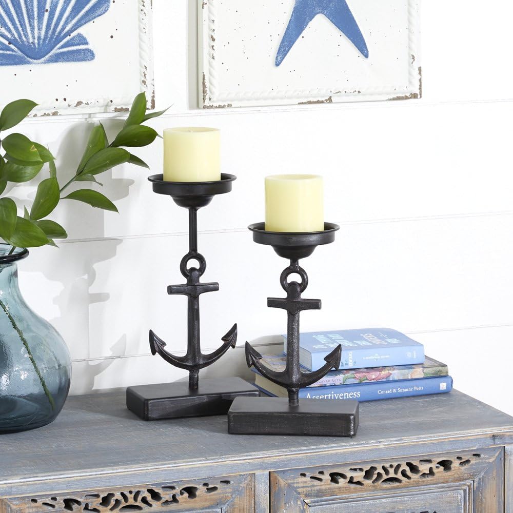 Candleholders 2 Candle Black Metal Holder, Set of