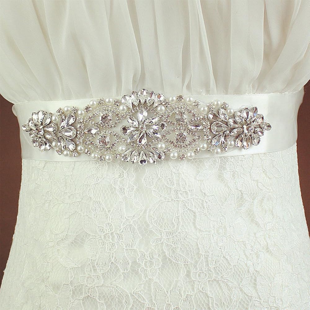 Ulalaza Damen-Gürtel Mit Strass – Dekorative Schärpe Für Brautkleider, Abendkleider & Besondere Anlässe