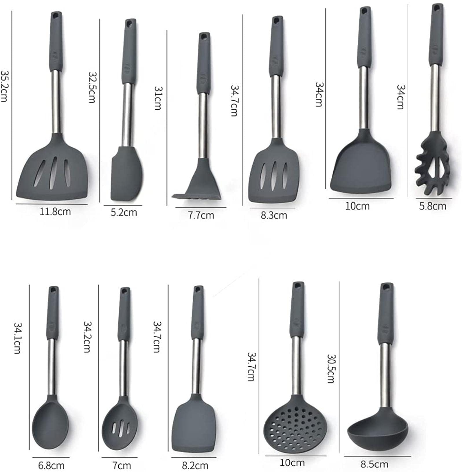 El Mejor Juego de Utensilios de Cocina de Silicona con Mango de Acero Inoxidable, espátula, Cuchara para Sopa, Cepillo, Cuchara, colador de Pasta, Utensilios de Cocina antiadherentes