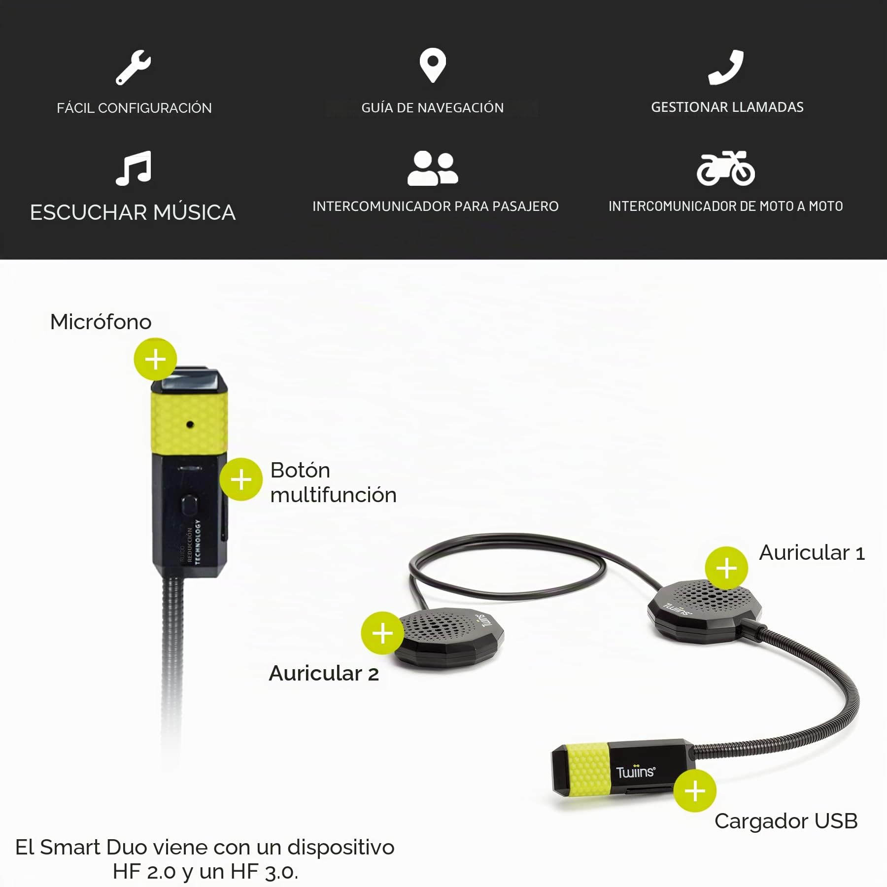 Twiins - Kit de interfono HandFree Smart Duo Intercom 5.0