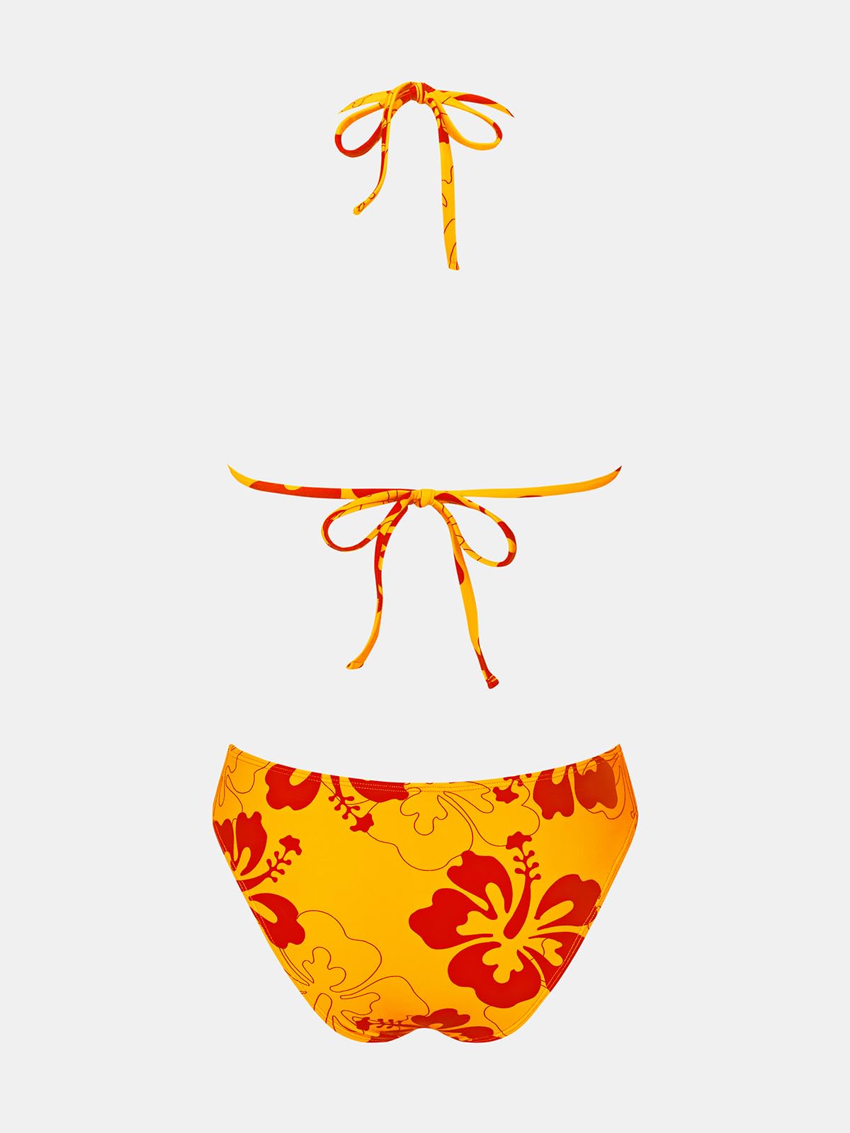 CUPSHE Conjunto de bikini para mujer, traje de baño de dos piezas, cuello en V, espalda halter, lazo automático, parte inferior de talle bajo