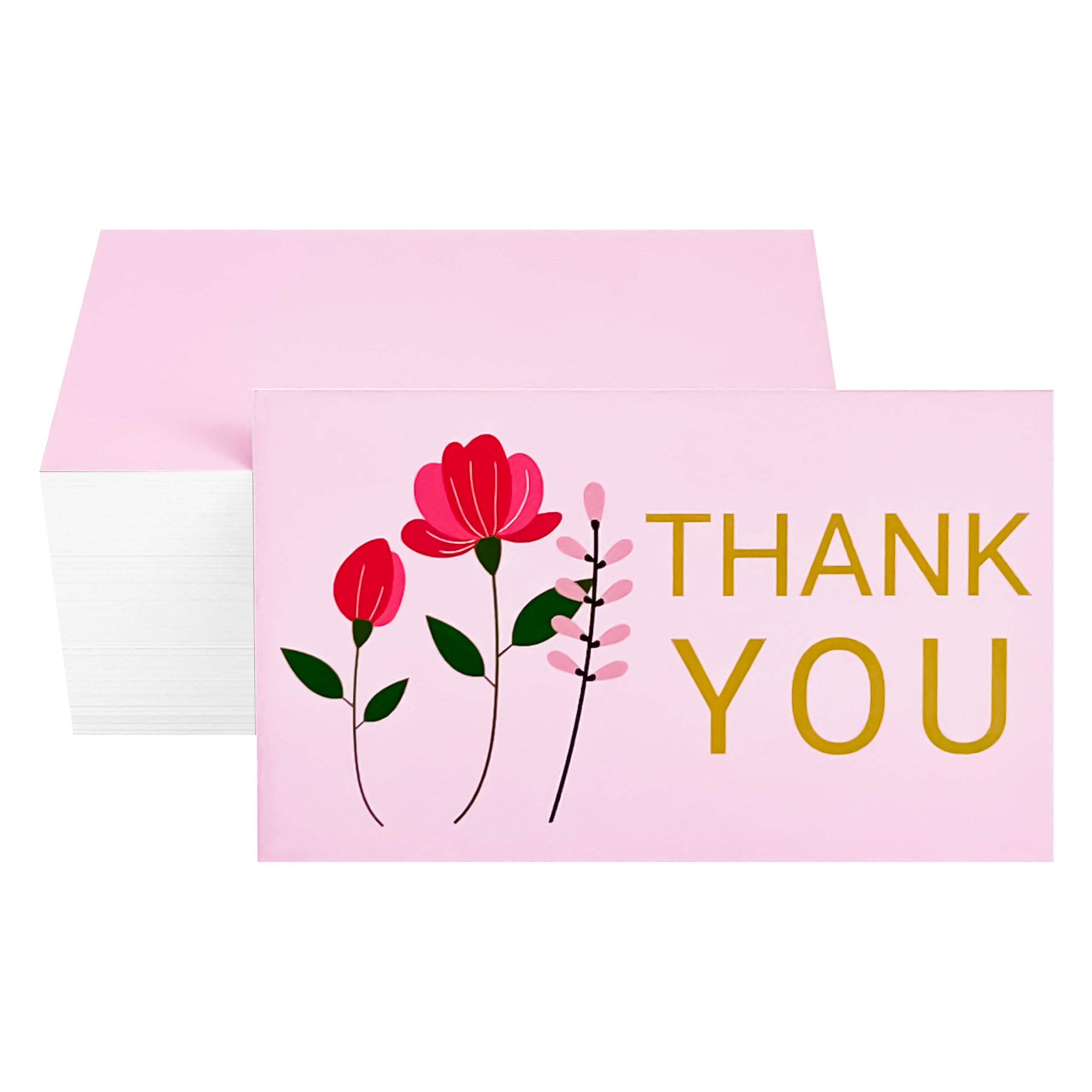 RXBC2011 Thank You Card thanks gold font appreciation notes floral for business wedding 2x3.5 inches Pack of 100 Pink