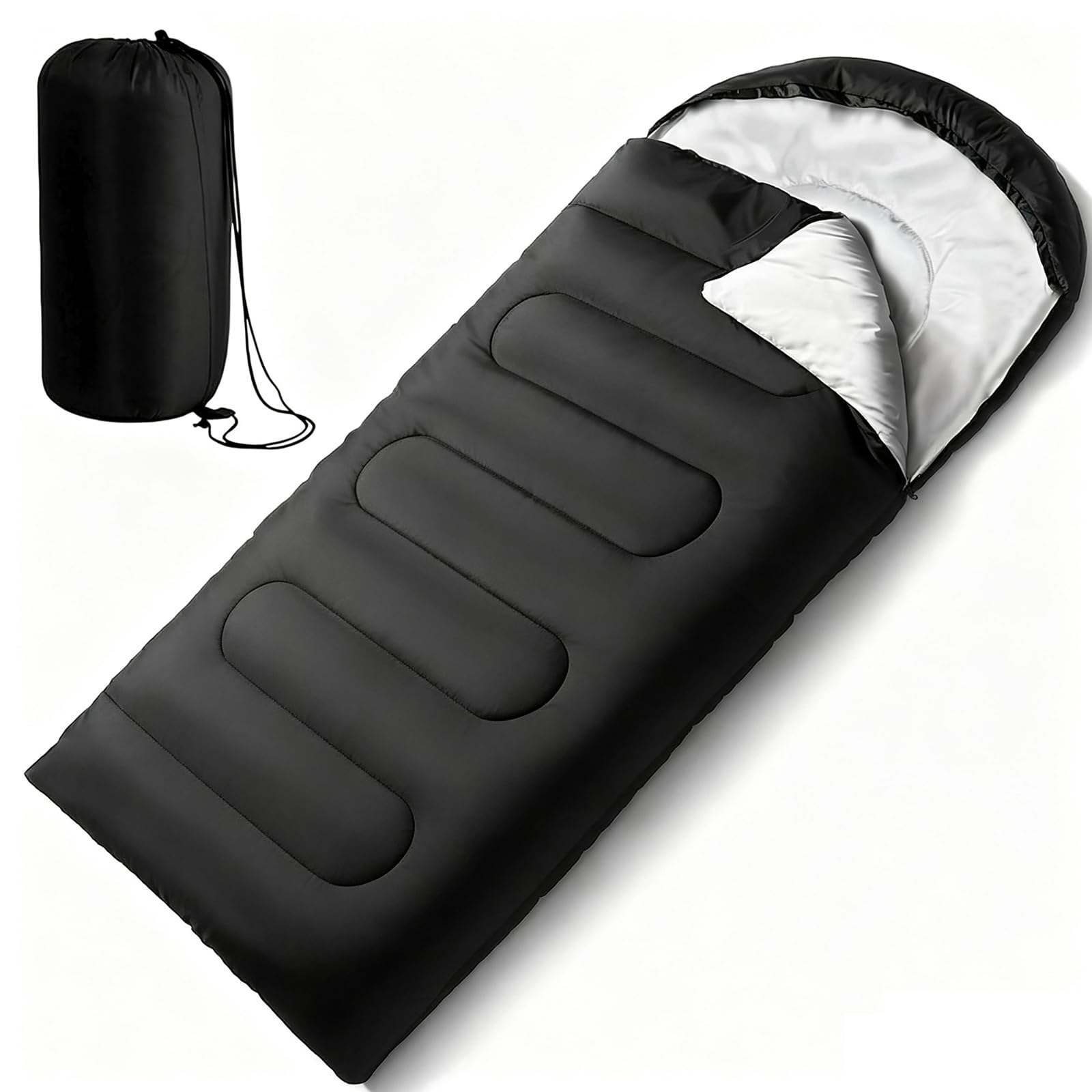 Sleeping Bag for Adults, 3 Seasons Camping Sleeping Bag Adult Blanket with a Compact Carry Bag,Soft,Thick and Warm for Outdoor Camping,Travel,Hiking (Black-Warm Weather 15-25°C)