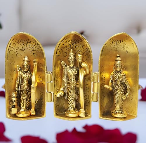 Purpledip Metal Idol Ram Darbar Rama, Sita, Laxman, Hanuman estatuas dentro de una caja de pilar Stambha (12196)