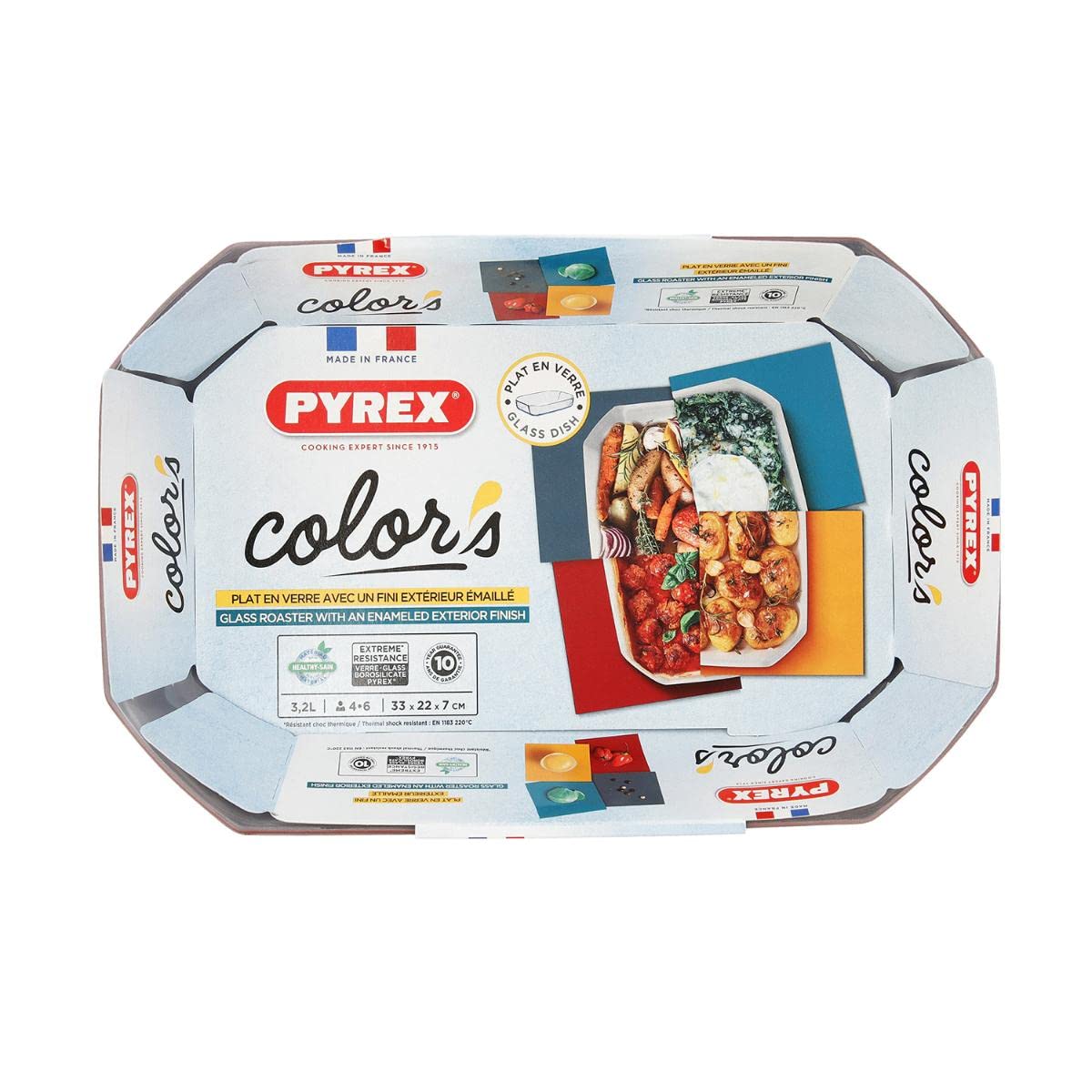 PYREX COLORS Fuente Rectangular Horno Rojo Boro 33X22Cm, 3,2L