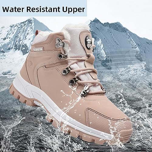 Winter Snow Boots for Womens Mens Hiking Boots, Waterproof Non-Slip Outdoor Fur Warm Shoes Leather Ankle Boots, Size4-14.54