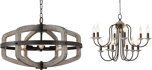 Miniatura 1 de Lámpara de araña de madera rústica con jaula colgante vintage para comedor