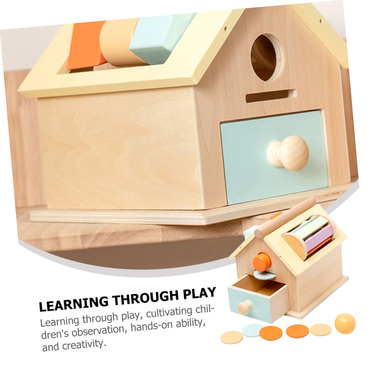 BESTonZON Caja de Monedas y Bolas de Madera para Niños, 1 Juego | Formación Temprana, Coordinación Ojo-mano y Pensamiento Lógico, Uso Seguro, Formato Compacto