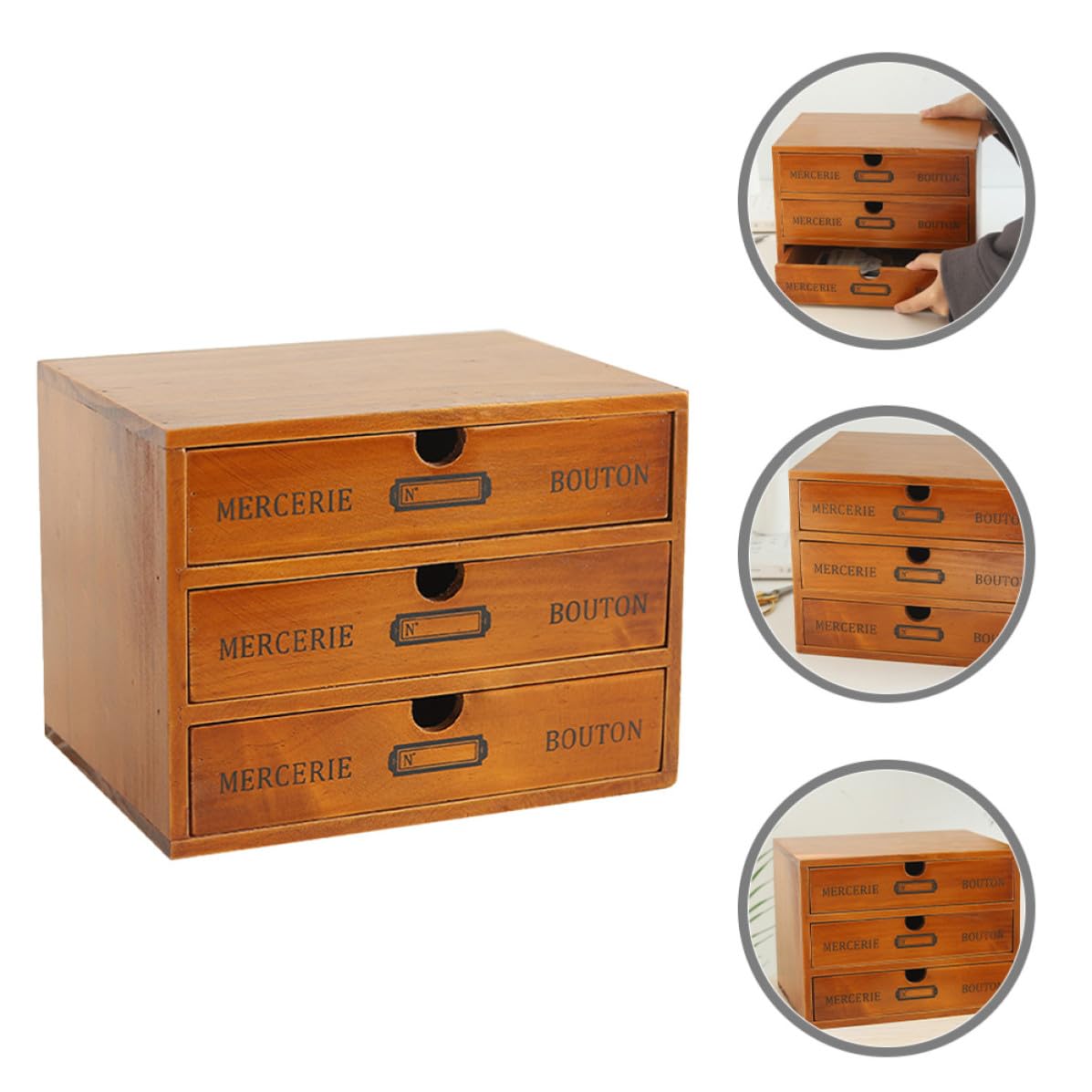 Scatola Organizzatore da Scrivania a Tre Strati in Legno con Cassetto
