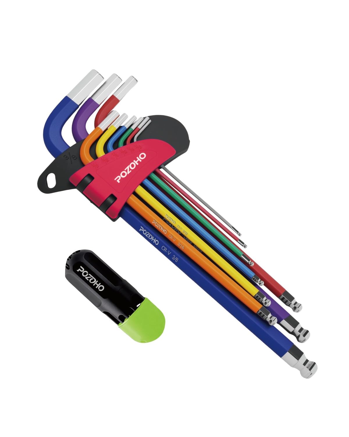 10-Piece Extra-Long Arm SAE(1/16"-3/8") Hex Key Set | Color-Coded Ball End Allen Wrench with Torque Handle | Cr-V Steel, Anti-Rust for Motorcycle, Bike, Car & DIY, PTM01010B