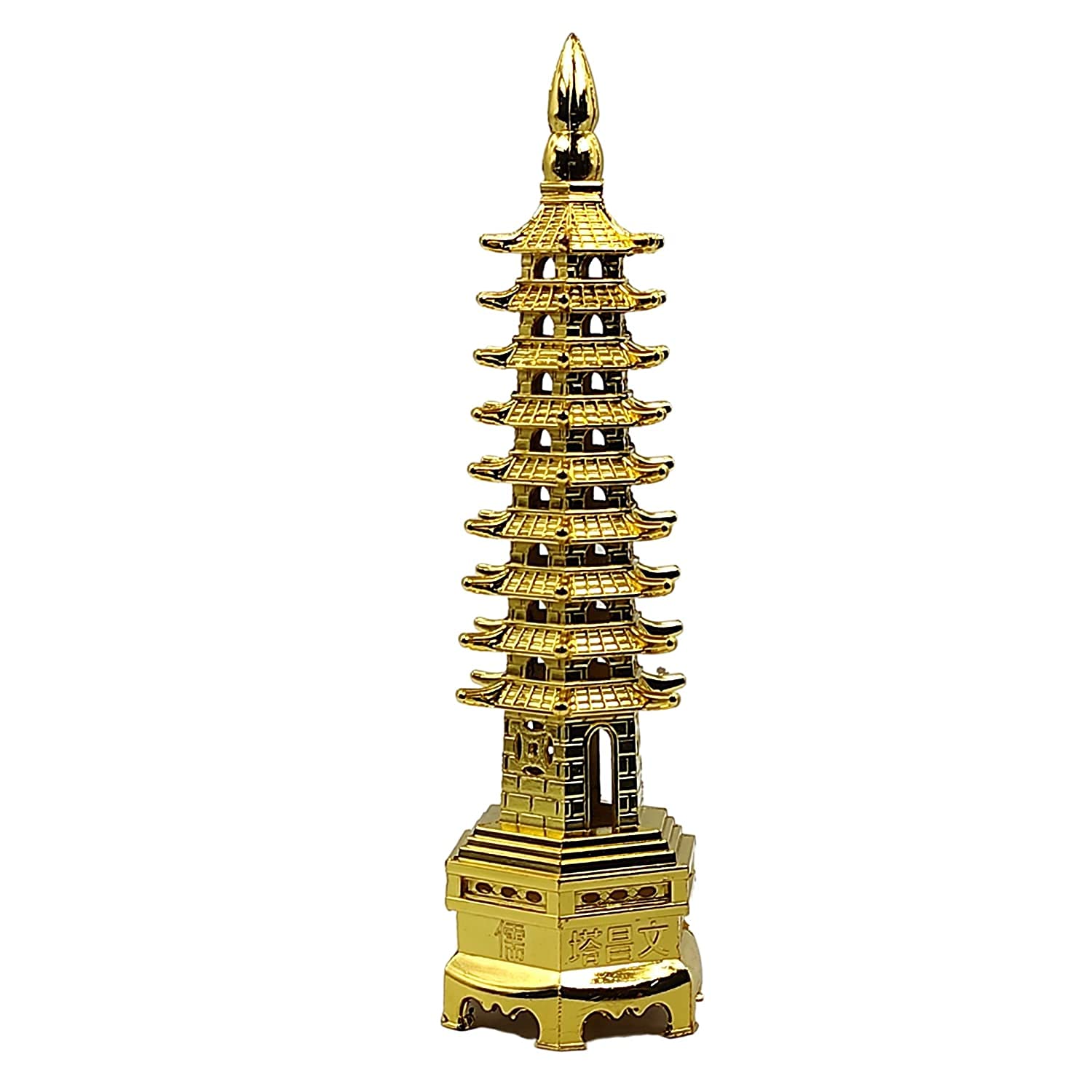 Revashree Craft World Fengshui Pagoda Education Tower 9 Layers Metal Copper Finish for Student Better Academic Performance Studies & Memory - Golden