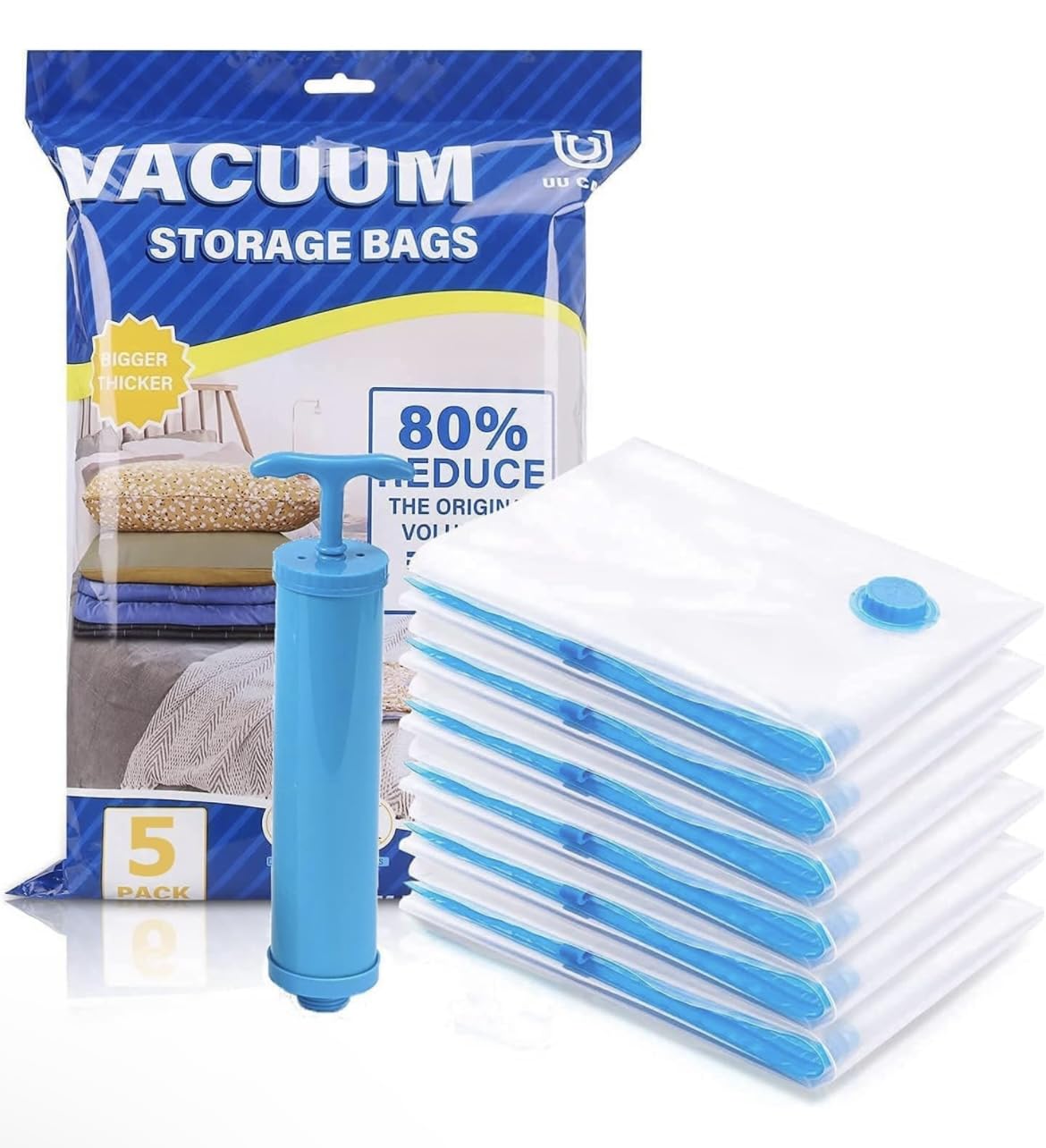 Kitchen Bloom Compression Storage Bags, 5 Pack Large+Medium+Small Sizes, Vacuum Sealing for Clothes Storage, Bedding, Comforters, Blankets | Airtight Reusable ziplock Bag with Travelling Hand Pump (B0D3KNYBFD) Amazon Price History, Amazon Price Tracker