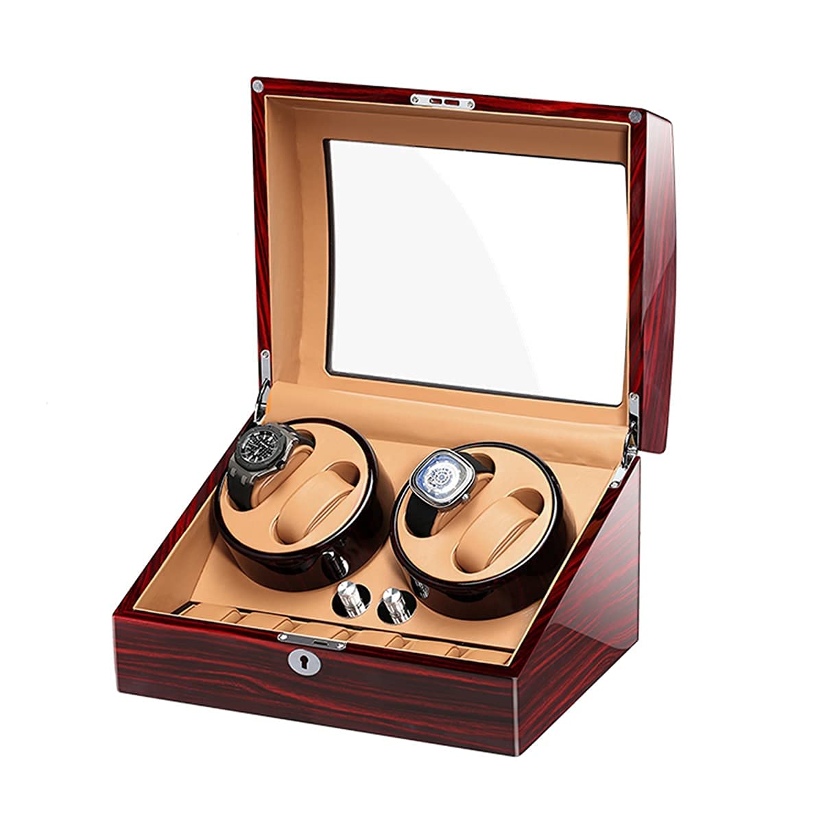 QUSYZD Watch Winder for Watches Automatic Watch Winder Box with 4 Winder Positions 6 Storage Spaces Wood Shell,Ultra-Quiet Motors,B