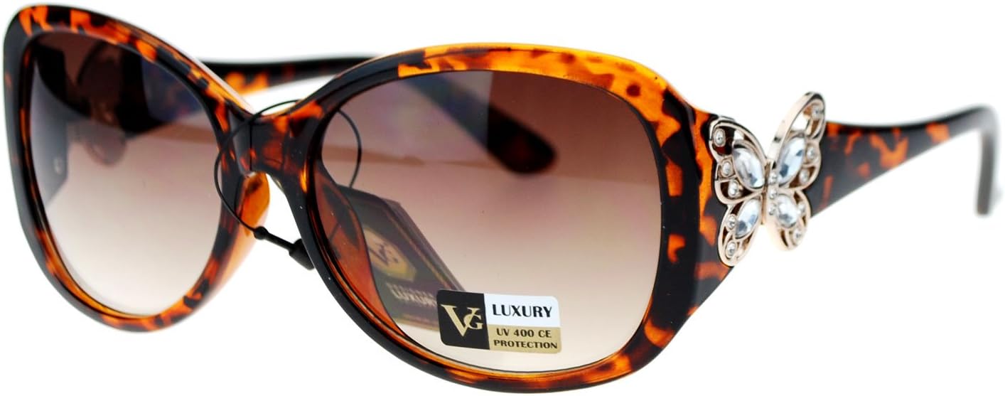 Butterfly Rhinestone Jewel Hinge Womens Designer Fashion Sunglasses Tortoise