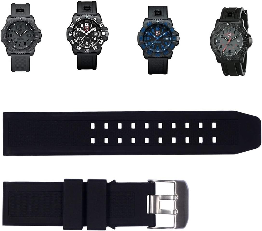 23mm Rubber Silicone Watch Band Strap Replacement with Black/Silver Double Prong Clasp for Luminox 3050 8800 and 3950 Series - Luminox Navy Seal Watch Band