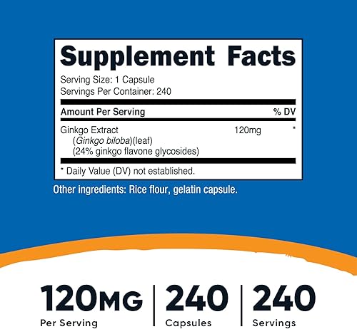 Miniatura 7 de Envase de 00042 onzas con 240 cápsulas de Ginkgo Biloba marca Nutricost 1 botella 1