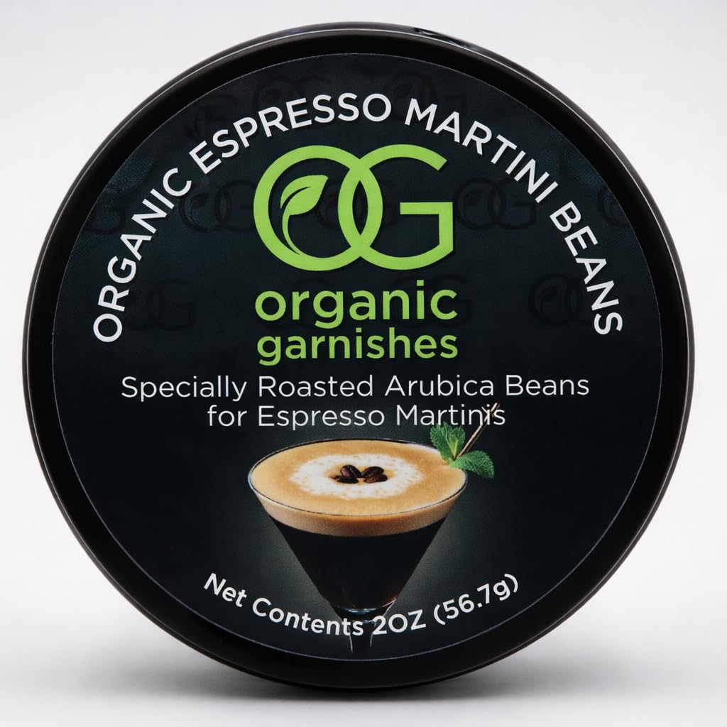 ORGANIC ESPRESSO MARTINI BEANS - MARTINI GARNISH FOR COCKTAILS - EDIBLE DARK ROAST ESPRESSO BEANS - OG ORGANIC GARNISHES - CRAFT COCKTAIL - HOME BARTENDER - MIXOLOGY - 2oz TIN