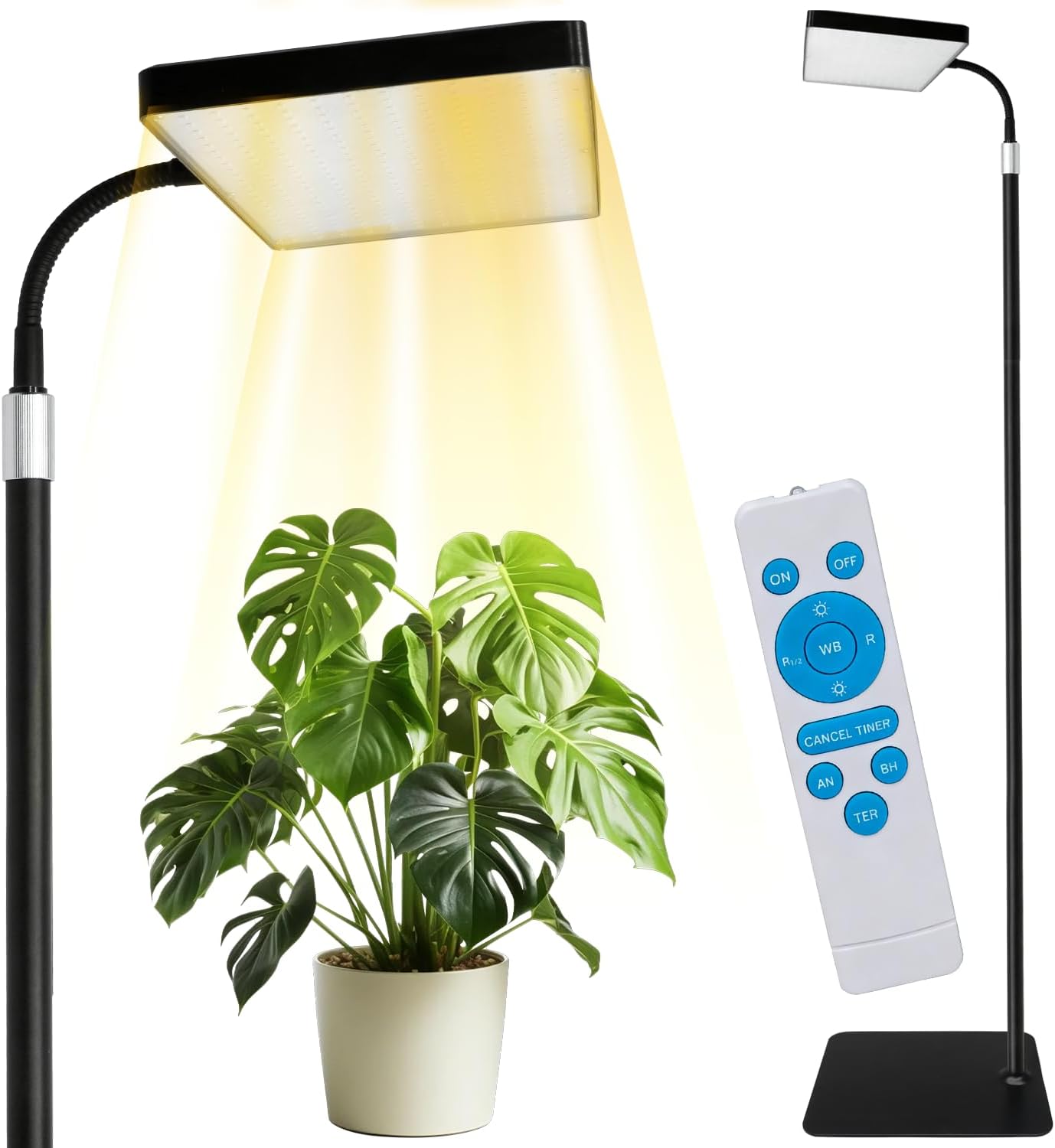 Grow Lights for Indoor Plants, LED Full Spectrum Plant Grow Light with Stand, Adjustable Height Growing Lamp with Remote Control, 4/8/12H Timer, 10 Dimmable Brightness, 47inch