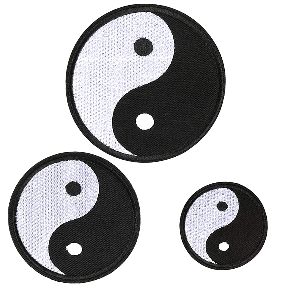 LOCOMO Set 3 Tai Chi Yin Yang Iron On Patch Sew On Patch Embroidered Embroidery Chinese Kung Fu Symbol Logo Badge Big DIY Applique Motif for Kid Adult Men Clothing Jacket Hat Backpack Decoration