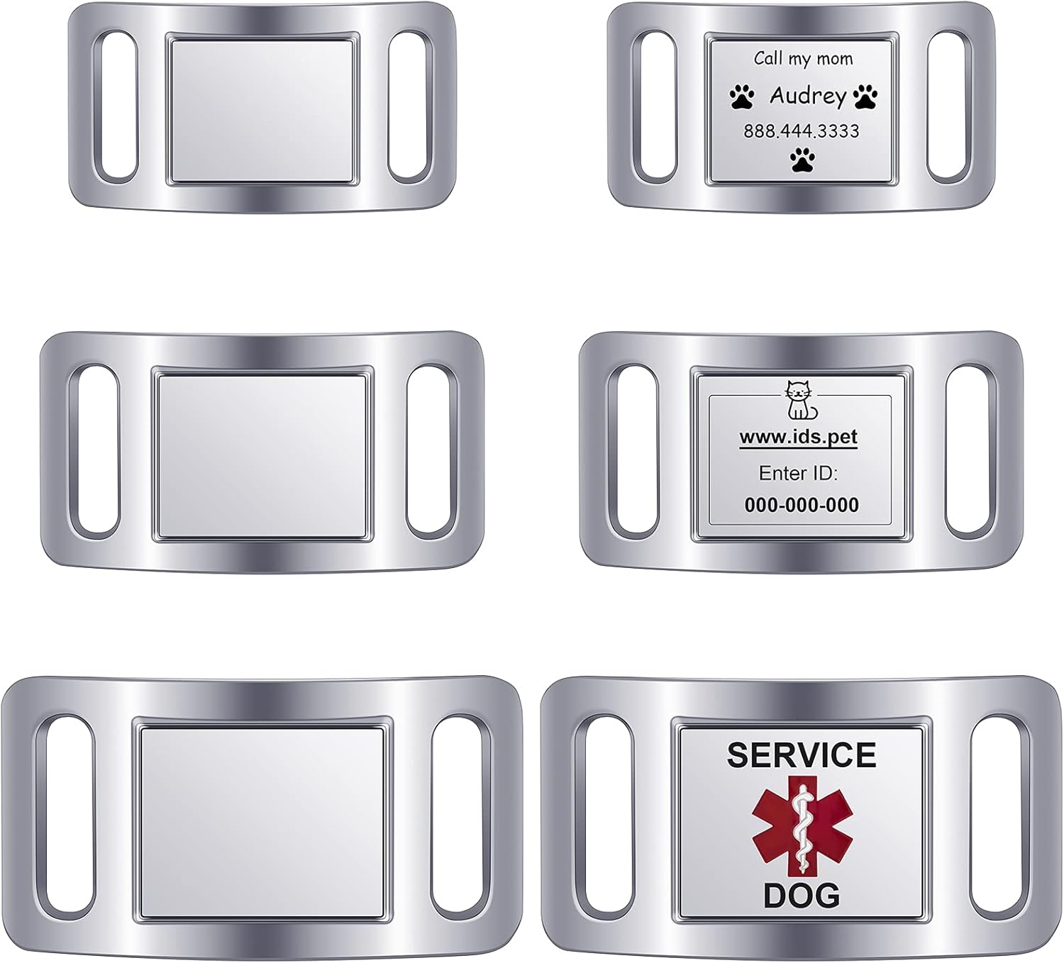 6 Pieces SlideOn Pet ID Tags Sublimation Dog Collar Tags