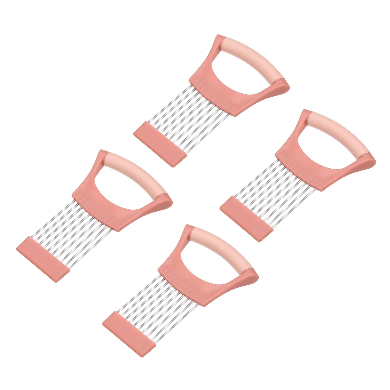 sourcing map 4 Pcs Onion Slicer Holder, Stainless Steel Vegetable Cutting Holder Food Cutter Tool for Slicing Storing Onions Tomatoes Potatoes Avocados Apples, Pink