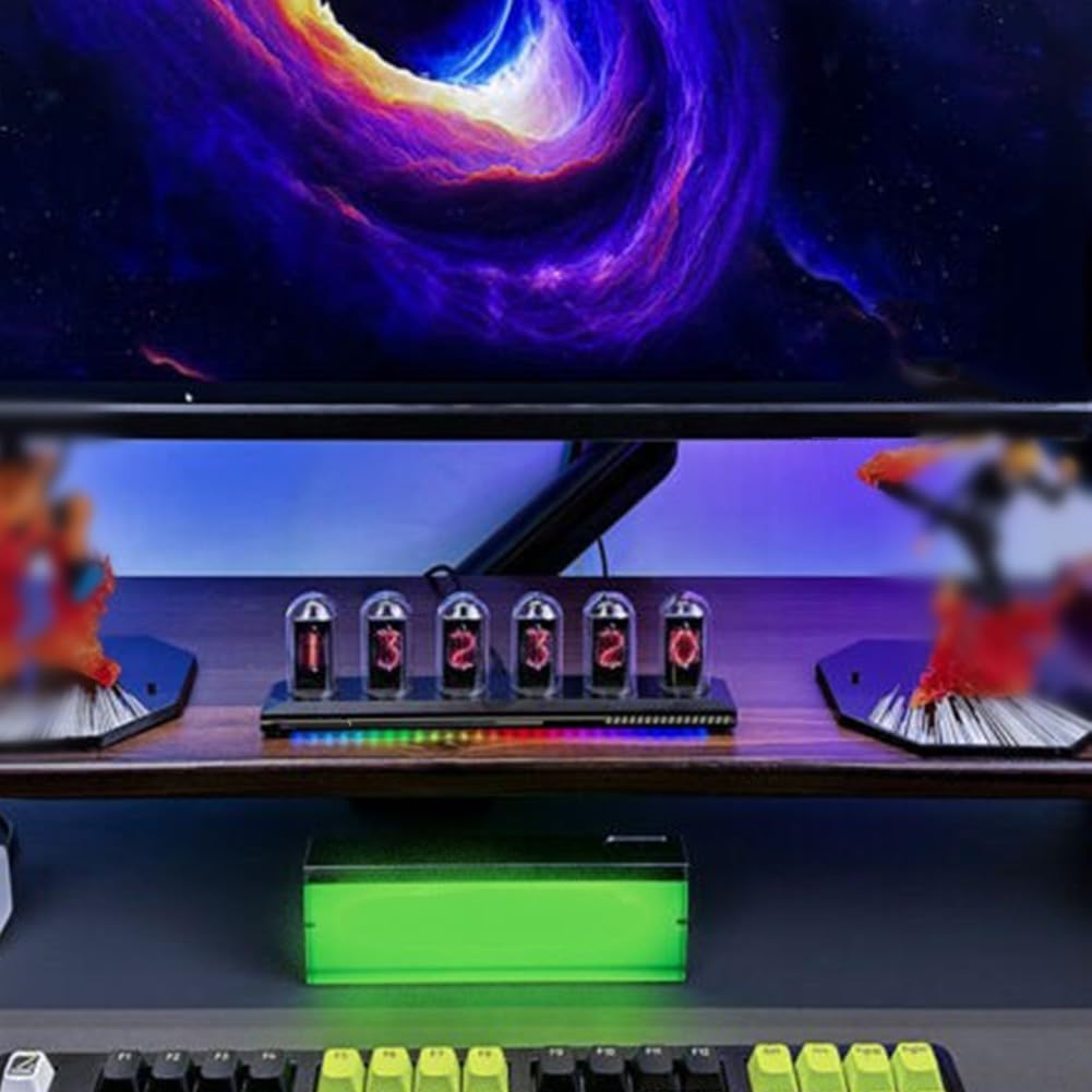 Horloge à Tube Nixie LED Avec écran Couleur IPS 1.14" - Connectée WiFi - Affichage Numérique/analogique - Déco Bureau