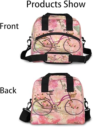 Miniatura 3 de Póster de bicicleta vintage aislado para mujer, bolsa de almuerzo rosa para hombres, lindo y suave, contenedor enfriador de almuerzo reutilizable