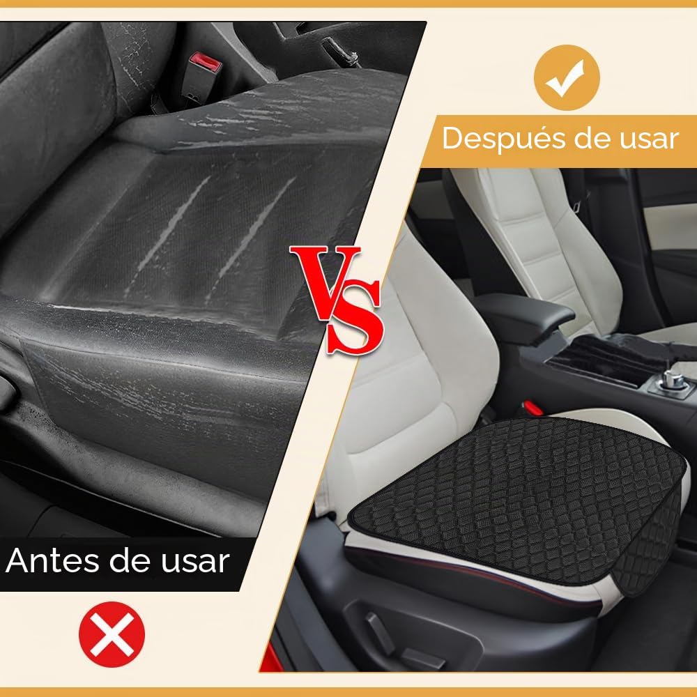 Kleemeiero 2 PCS Cojines para Coche Asientos Delanteros 60x48cm, Funda Asiento Delantero Universal Negro, Cojín para Asiento Conductor Antideslizante con 4 Portabrocas y 2 Gancho para Coche y SUV