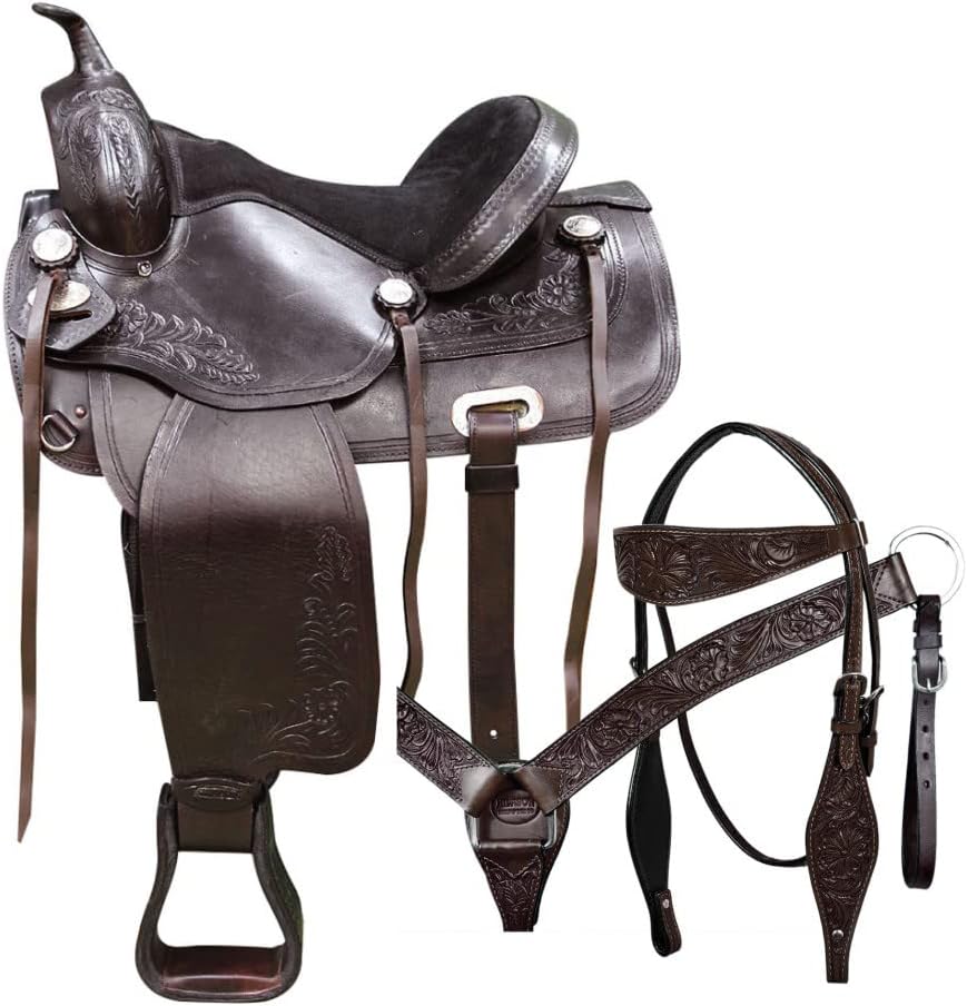 HILASON Western Horse Treeless Saddle American Leather Trail | Barrel for Horses