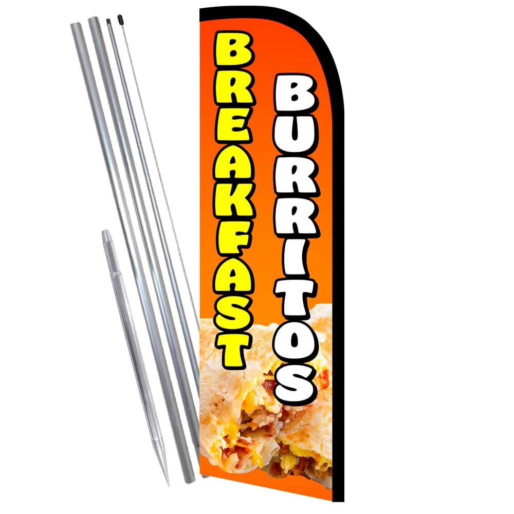 Vista Products Breakfast Burritos Premium Windless Feather Banner Flag Kit (Flag, Pole, & Ground Mt)