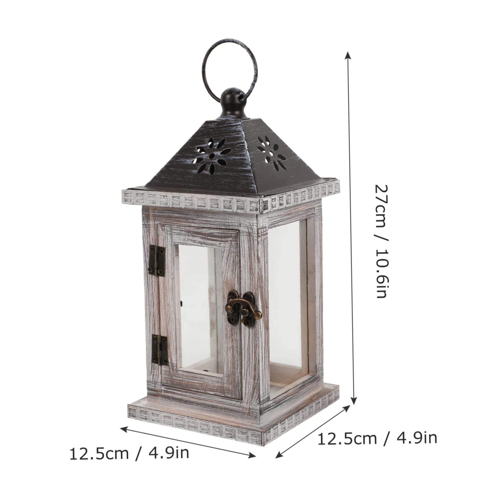 Linterna de Vela Decorativa Nórdica, Candelabro de Madera, Hierro y Vidrio, Colgante, para Hogar y Jardín, Luz Cálida