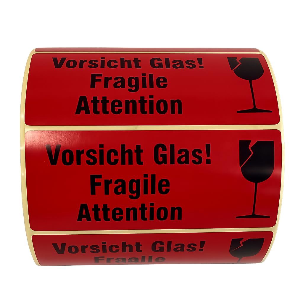 Vorsicht Glas Aufkleber/Fragile Attention 1000 Stück Versandaufkleber 100 x 40 mm