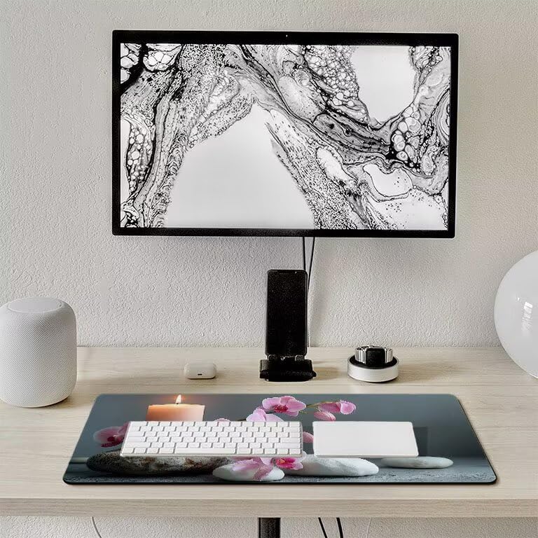 Tappetino Mouse Gaming XXL 1600 x 800 mm Tappetino Antiscivolo Sottomano Da Scrivania Per Mouse e Tastiera, Con Base In Gomma Antiscivolo, Mouse Pad Orchidea Statua di pietra, Regalo per Uomo L-645