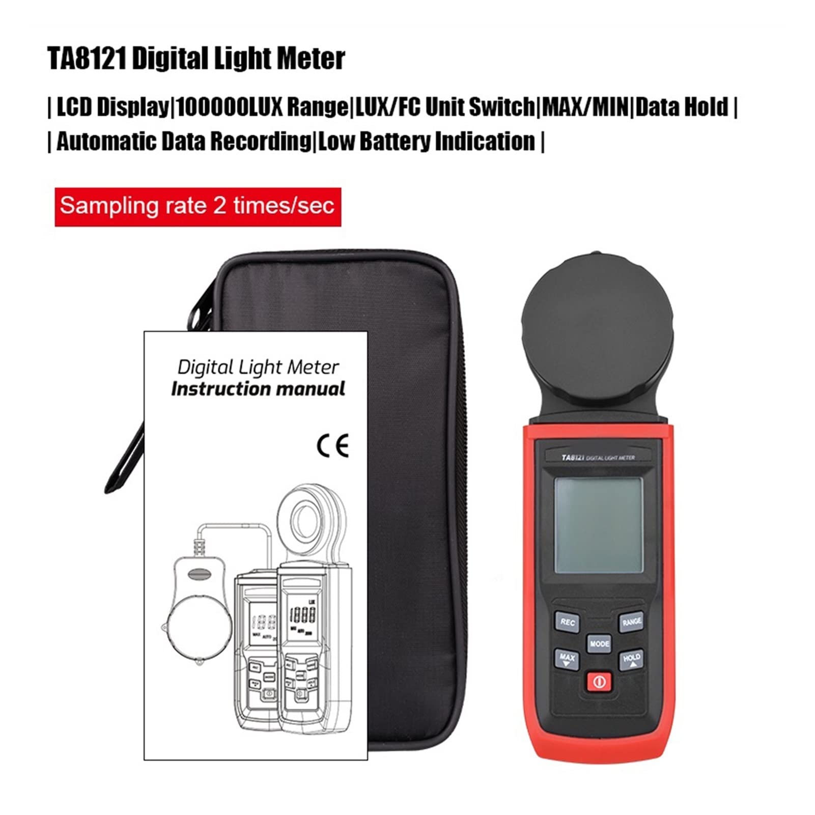 Luxmetro, Misuratore luminoso digitale TA8121 LCD. Misuratore di luce portatile ad alta precisione del misuratore luminoso adatto for la casa, l'agricoltura, il magazzino, la fattoria, la fase, lo sta