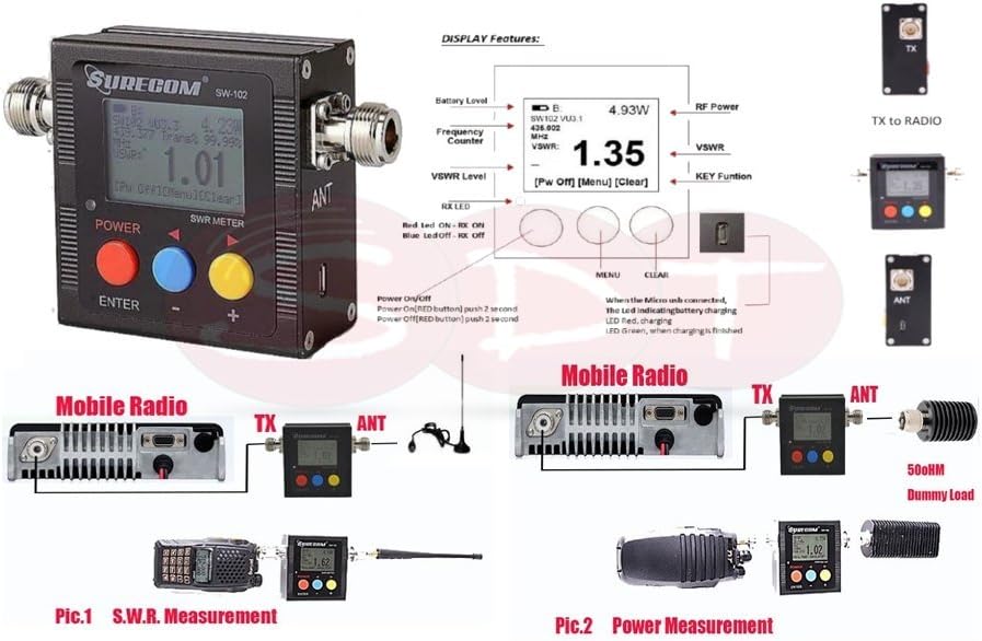 SW-102 Digital VHF/UHF Power rosmetro/Wattmeter & SWR Meter and Frequency Counter